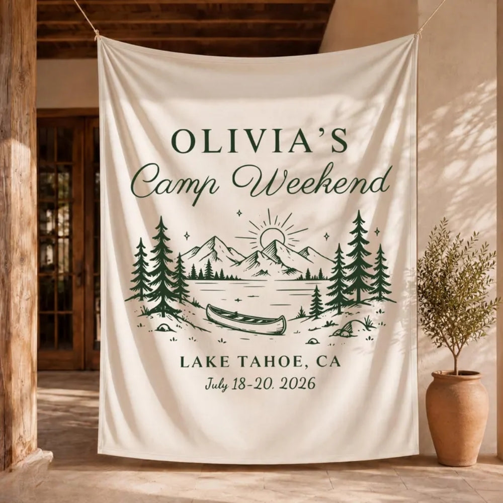 Camp Weekend Custom Lake Trip Bachelorette Banner, Personalized Lake Bachelorette Party Banner WD0528