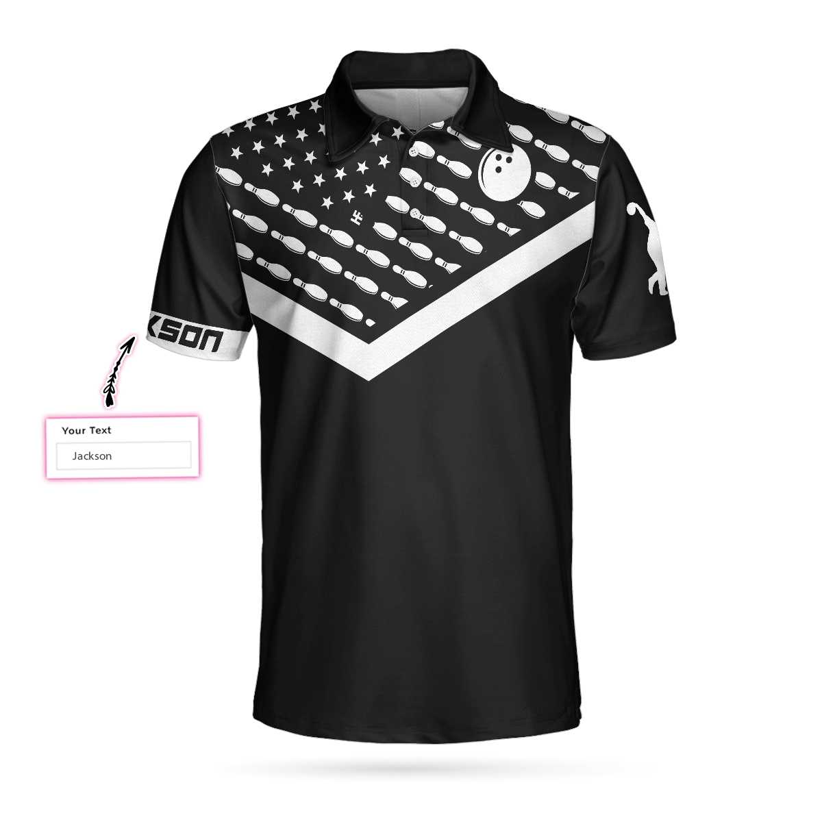 Spear Swear Drink Repeat Bowling Custom Polo Shirt, Personalized Black American Flag Bowling Shirt For Men Lasfour SO0764