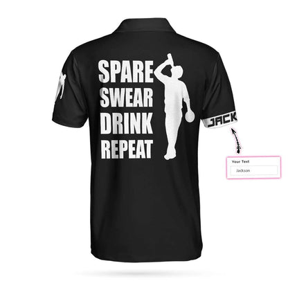 Spear Swear Drink Repeat Bowling Custom Polo Shirt, Personalized Black American Flag Bowling Shirt For Men Lasfour SO0764
