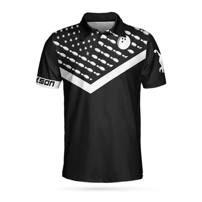 Spear Swear Drink Repeat Bowling Custom Polo Shirt, Personalized Black American Flag Bowling Shirt For Men Lasfour SO0764