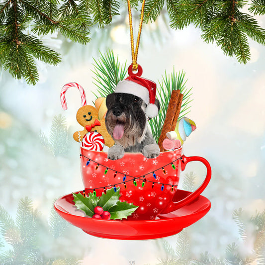 Standard Schnauzer In Cup Merry Christmas Ornament Flat Acrylic Dog Ornament OO1852