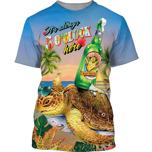 Funny Turtle Beer Summer 3D Shirt, Turtle On The Beach Vacation Shirts For Men Women, Beer Turtle Shirt TO0956