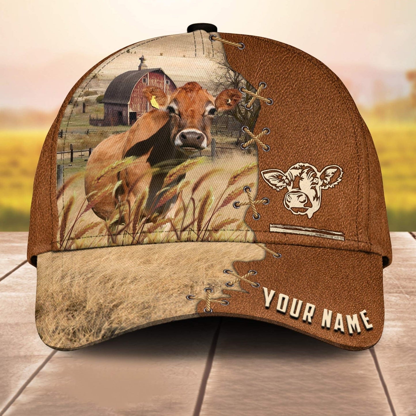 Jersey Custom Name Brown Leather Pattern 3D Cap 3D All Over Print Baseball Cap, Cap For Farm Lovers, Animal Cap, Leather Pattern Cap CA3186