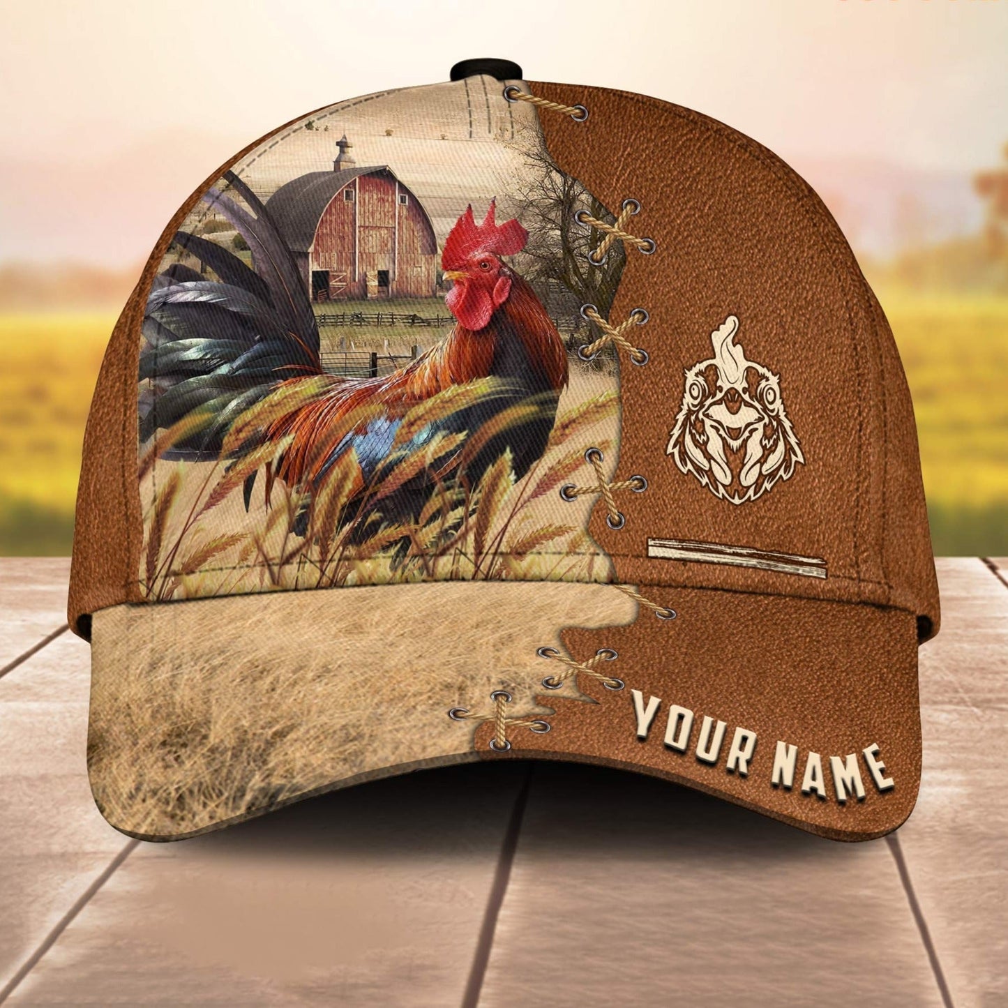 Chicken Custom Name Brown Leather Paern 3D Cap 3D All Over Print Baseball Cap, Cap For Farm Lovers, Animal Cap, Leather Pattern Cap CA3190
