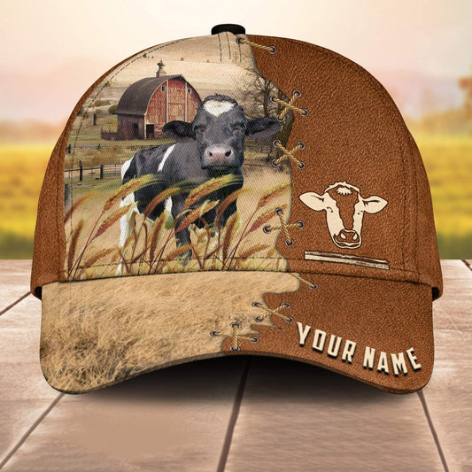 Holstein Custom Name Brown Leather Paern 3D Cap 3D All Over Print Baseball Cap, Cap For Farm Lovers, Animal Cap, Leather Pattern Cap CA3179