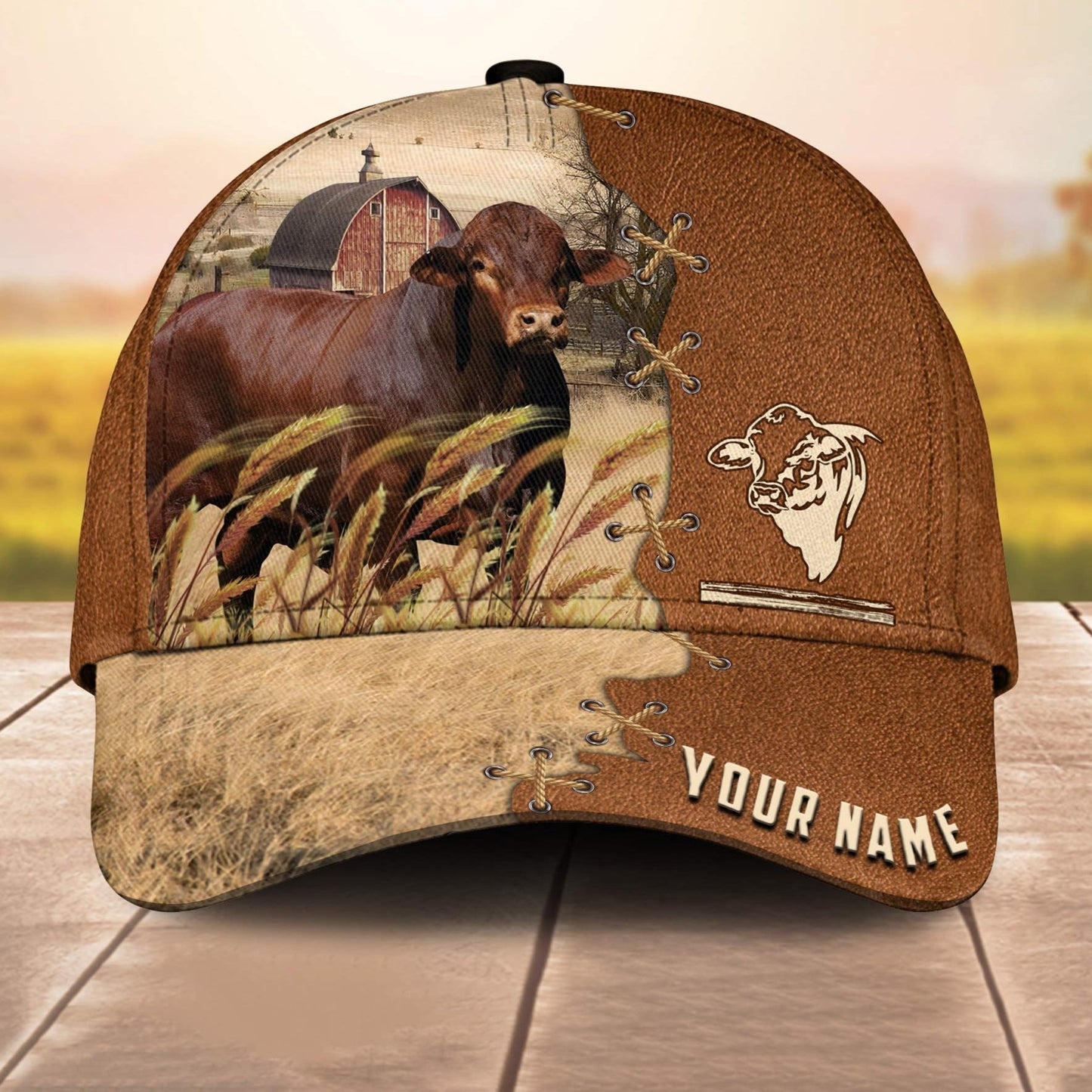 Beefmaster Custom Name Brown Leather Paern 3D Cap 3D All Over Print Baseball Cap, Cap For Farm Lovers, Animal Cap, Leather Pattern Cap CA3183