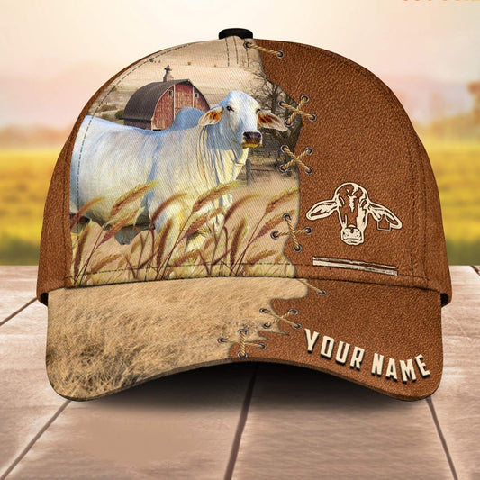Brahman Custom Name Brown Leather Paern 3D Cap 3D All Over Print Baseball Cap, Cap For Farm Lovers, Animal Cap, Leather Pattern Cap CA3184