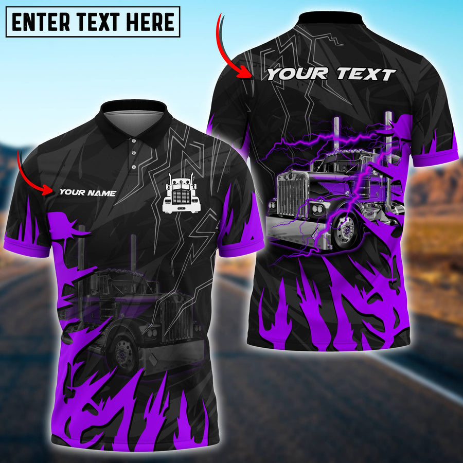 Lasfour Truck Lighting Multicolor Personalized Name 3D Polo Shirt For Truck Driver TO3512