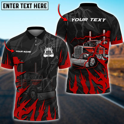 Lasfour Truck Lighting Multicolor Personalized Name 3D Polo Shirt For Truck Driver TO3512