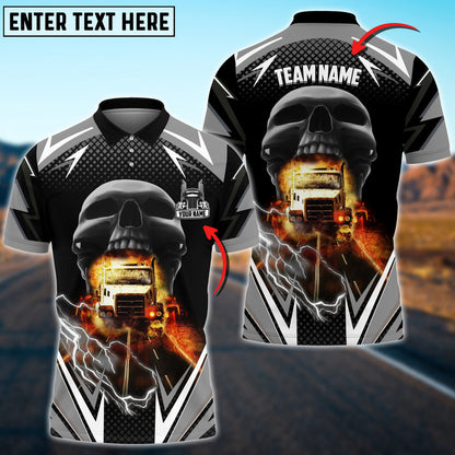 Truck Skull Thunder Lights Personalized Name 3D Polo Shirt For Truck Driver 4 Colors TO3513