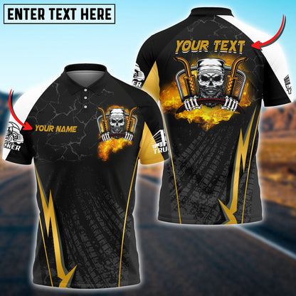 Truck Breath of Fire Skull Personalized Name Shirt For Truck Driver, Trucking Gift 3D Polo Shirt TO3498
