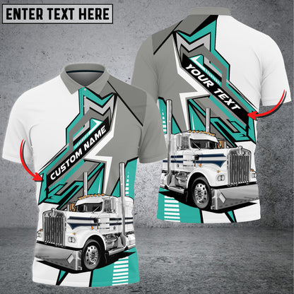 Truck White and Grey Personalized Name 3D Polo Shirt For Truck Driver 4 Colors TO3521
