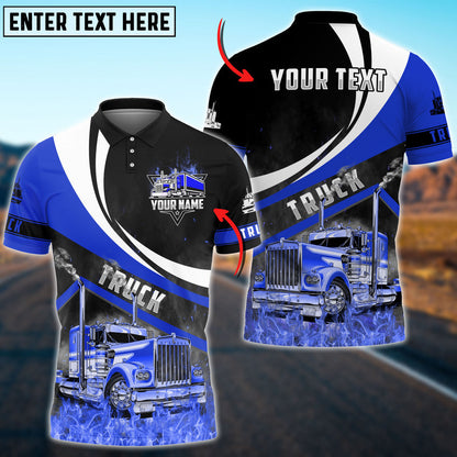 Lasfour Truck Flame Pattern Personalized Name 3D Polo Shirt For Truck Driver 4 Colors TO3502
