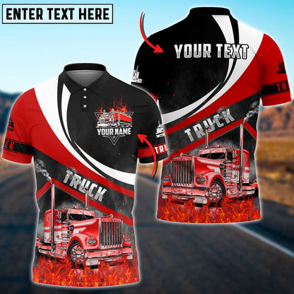 Lasfour Truck Flame Pattern Personalized Name 3D Polo Shirt For Truck Driver 4 Colors TO3502
