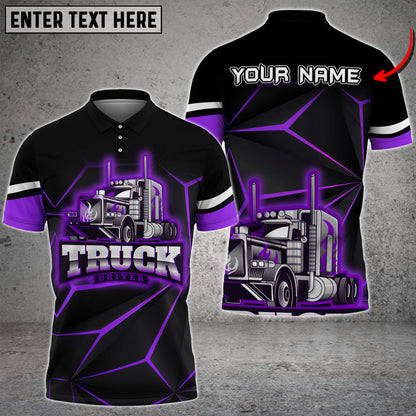 Multicolor Truck Neon Light Pattern Personalized Name 3D Polo Shirt For Truck Driver TO3503