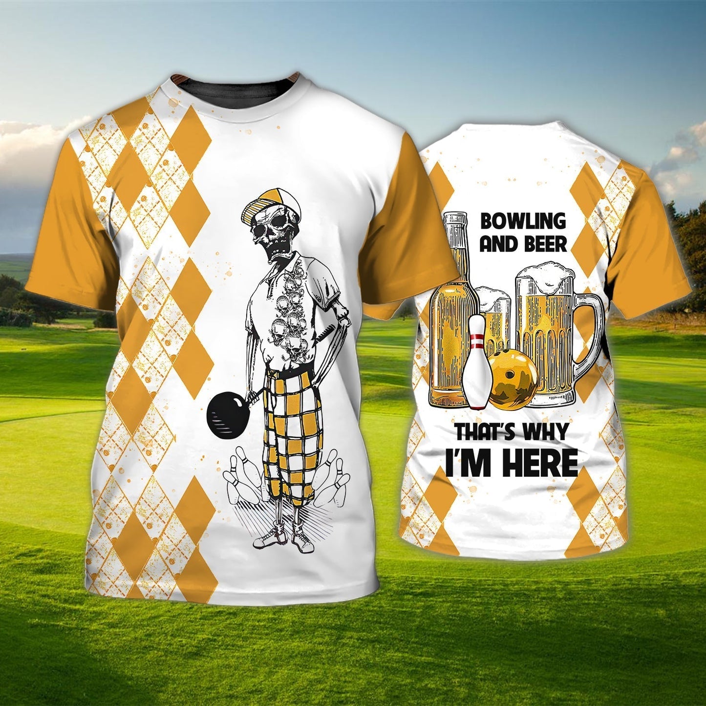 3D Full Printed Bowling And Beer T Shirt For Men, Funny Bowling Shirts, Skull Bowling Tshirt TO0751