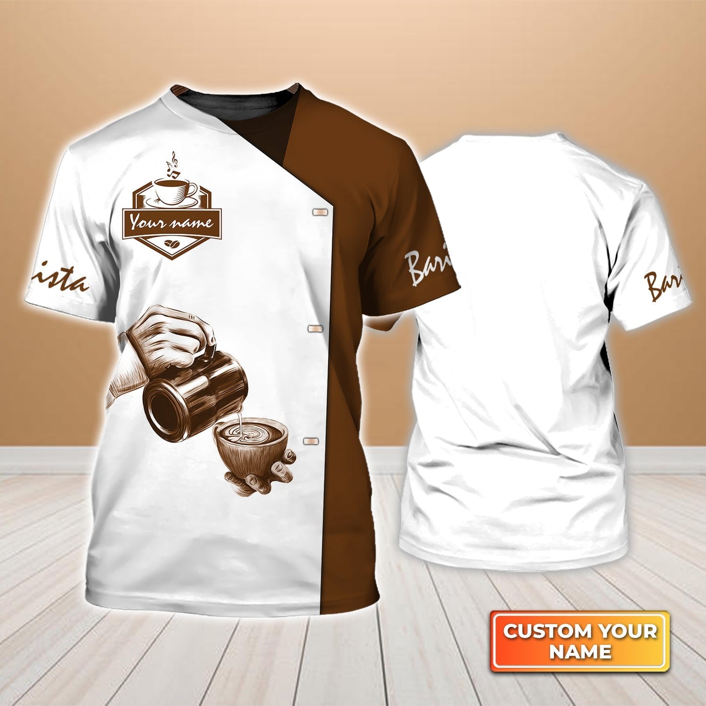 Customized Barista Brown Tshirt Barista Hand Drawing Uniform Gift For Bartender Barista TO1760