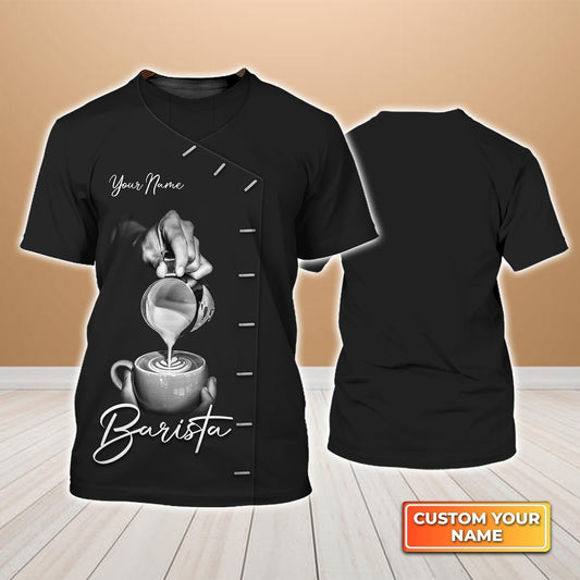 Personalized Name 3D Bartender Tshirt Barista Hand Making Lattle Drawing Black And White Gift For Barista TO1743