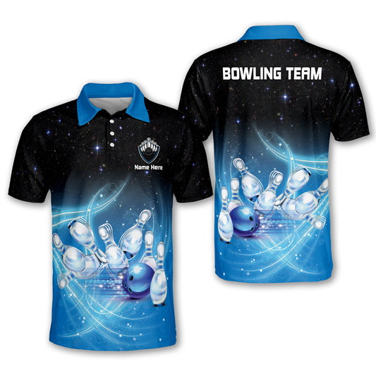 Custom Bowling Shirts For Men - Men's Custom Funny Bowling Shirts - Short Sleeve Bowling Polo Shirts For Men - Galaxy Crazy Bowling Shirts BM0096