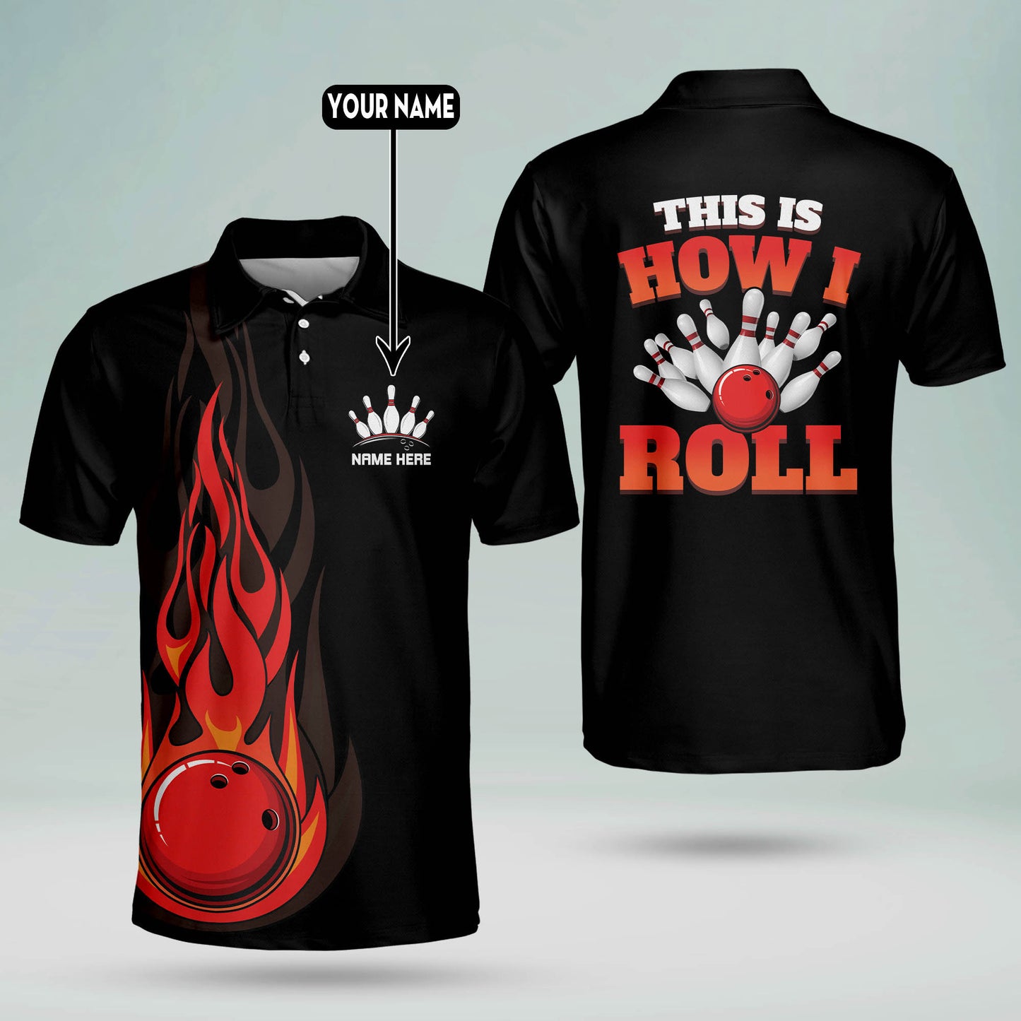 Custom How I Roll Flame Bowling Polo BM0024