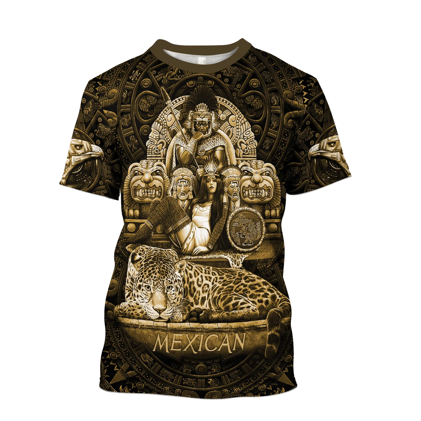 Mexican Nobility Ancient Aztec Shirt Tecuani Cheetah Eagle Woman Tattoo Gold 3D T Shirt TO1579