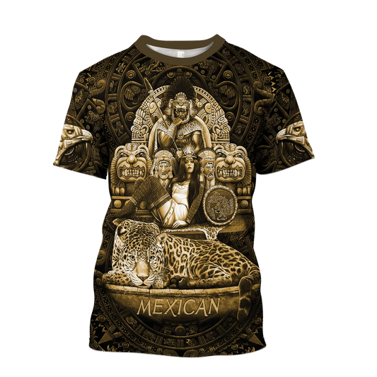Mexican Nobility Ancient Aztec Shirt Tecuani Cheetah Eagle Woman Tattoo Gold 3D T Shirt TO1579