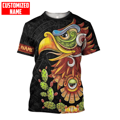 Customized Name Mexico T-Shirt, Cactus Thorns Mexican Eagle Aztec Ollin Eye All Over Printed T-Shirt TO3041