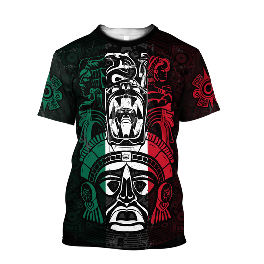 Lasfour Unisex Aztec Shirt Ancient Aztec Maya Ceremony Mask 3D T Shirt TO1569