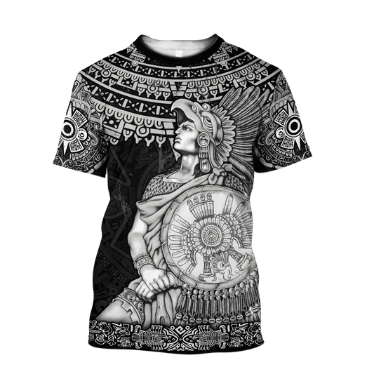 Aztec Warrior Shirts Ollin Eye 3D Full Printed Mexican Tee Shirt Lasfour TO1568