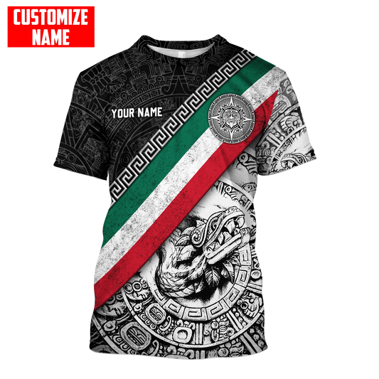 Personalized Mexico Aztec T Shirt Line Quetzalcoatl Pattern Sublimation on Shirts Lasfour TO1567