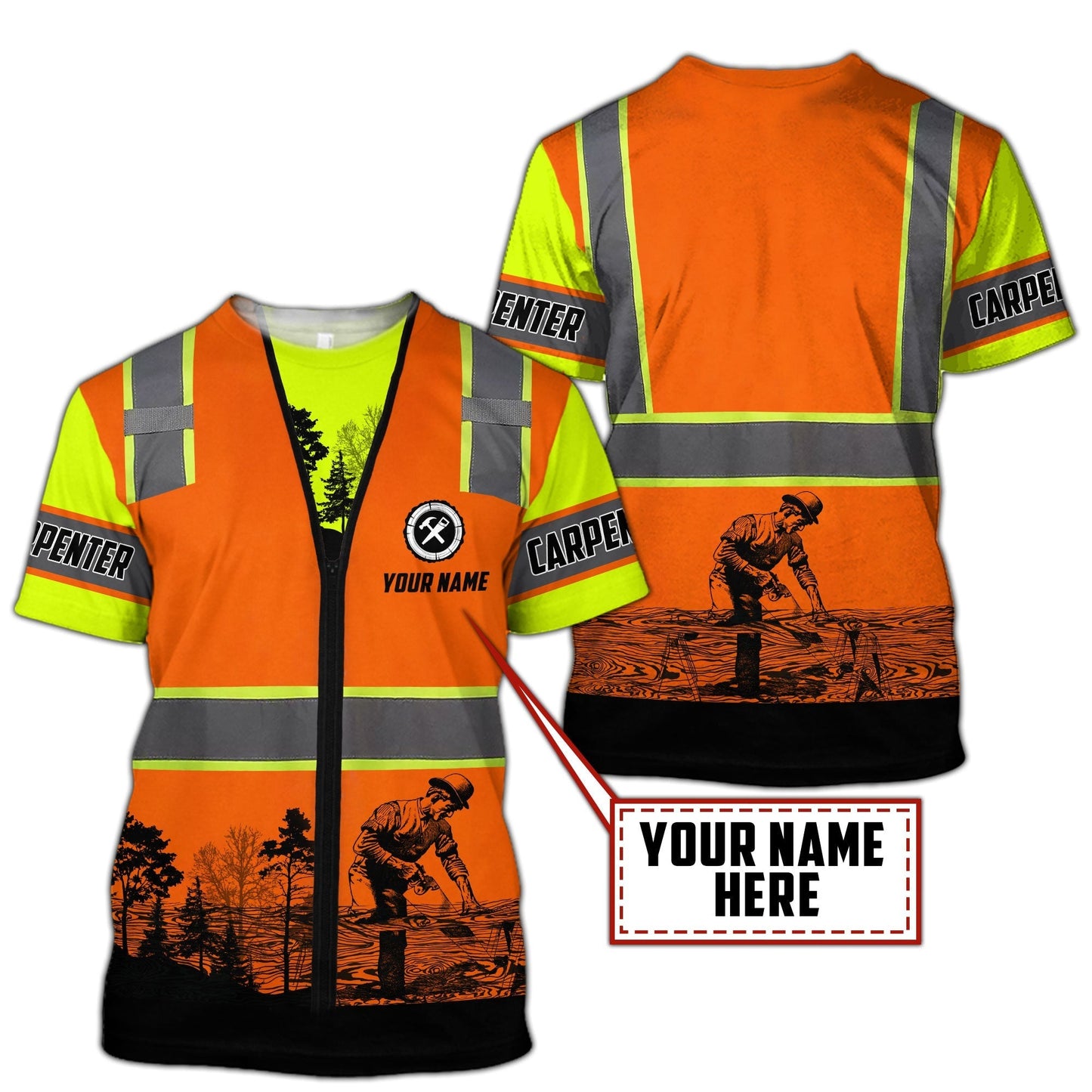 Custom With Name Carpenter Work Shirt Carpenter Safety 3D Shirt TO1622
