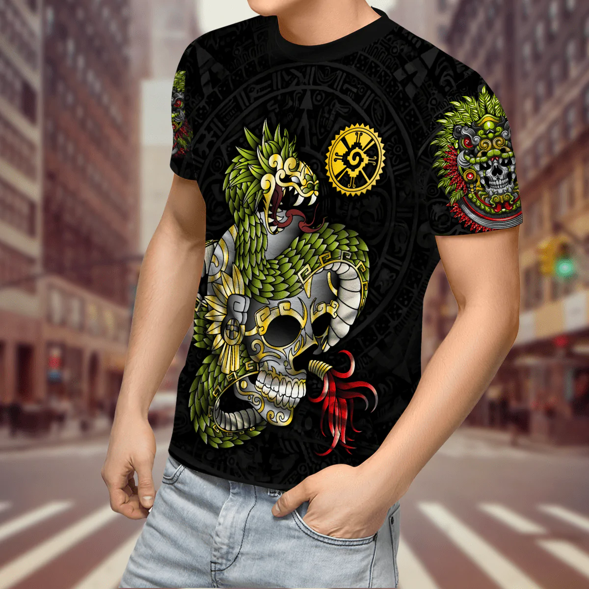 Aztec Skull Snake Quetzalcoatl Hunab Ku 3D All Over Printed Unisex Shirts TO1574