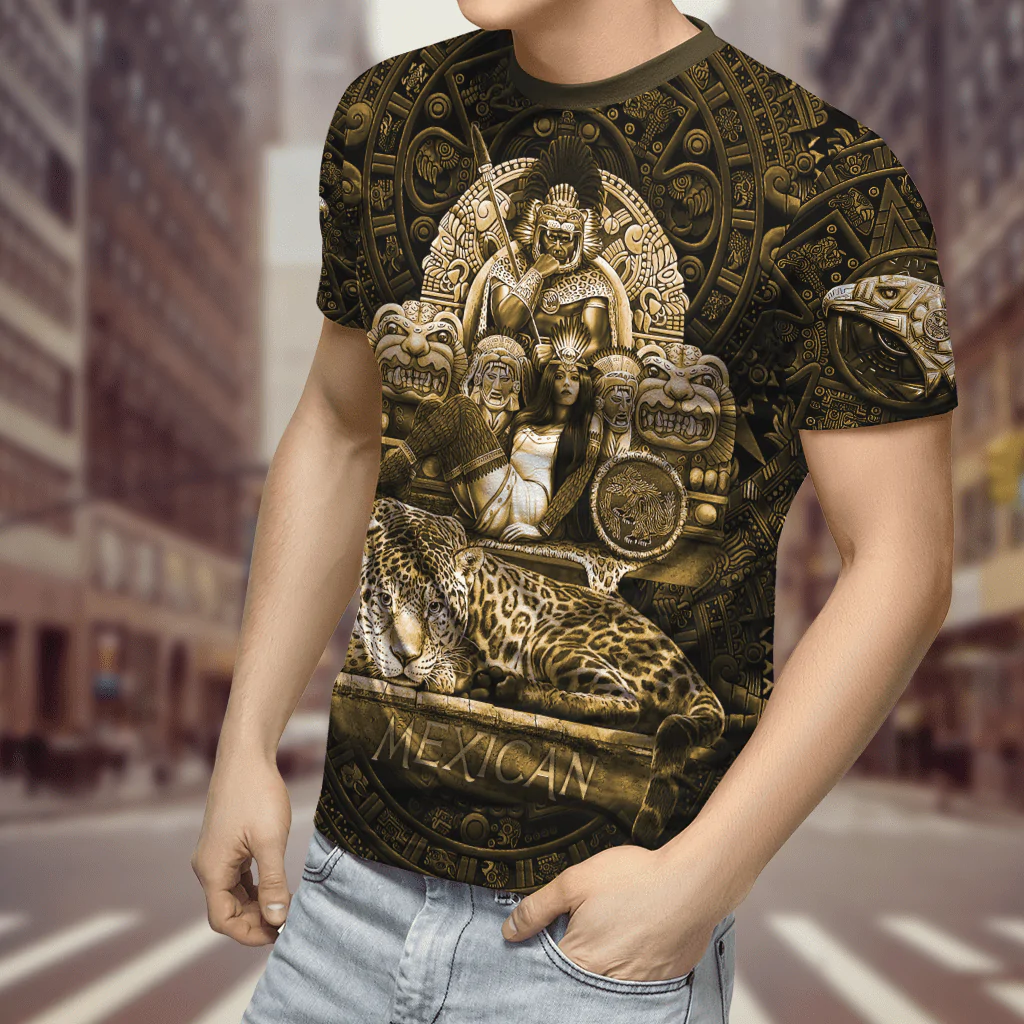 Mexican Nobility Ancient Aztec Shirt Tecuani Cheetah Eagle Woman Tattoo Gold 3D T Shirt TO1579