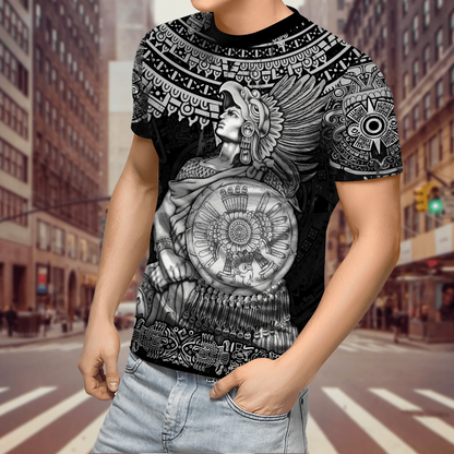 Aztec Warrior Shirts Ollin Eye 3D Full Printed Mexican Tee Shirt Lasfour TO1568