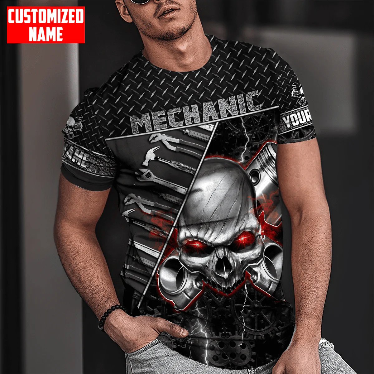 Personalized Mechanic Tool Shirt Skull Smock Mechanical Shirts Cute Mechanic Tshirt TO1737