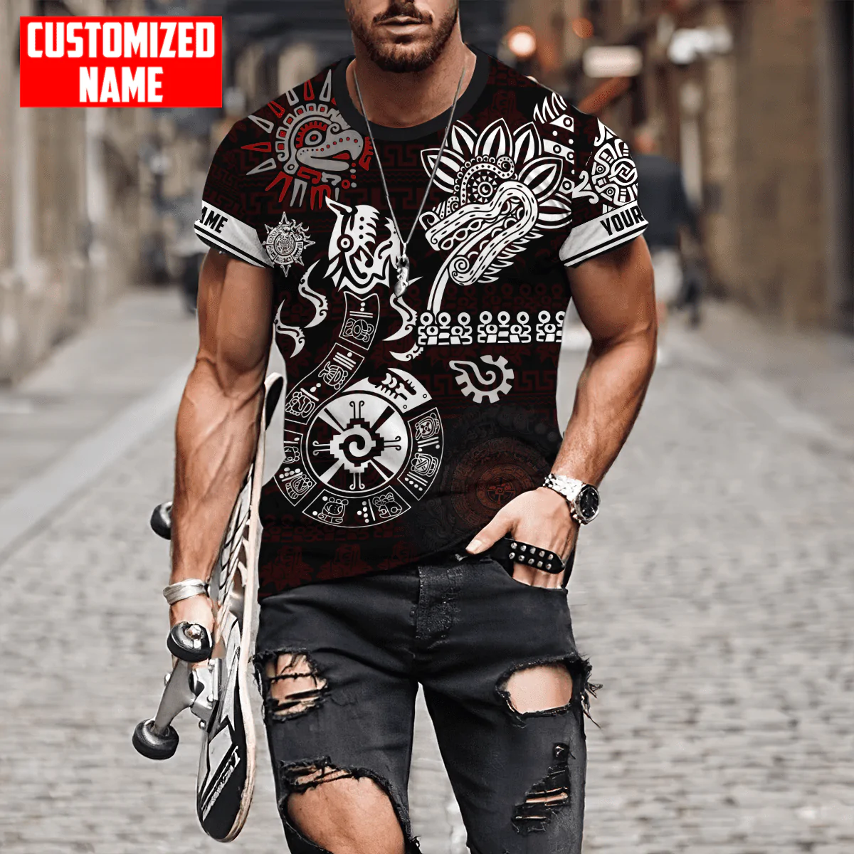 Personalized Aztec Mayan T Shirt Men Women Aztec Mexican Quetzalcoatl Tattoo Shirts TO1573