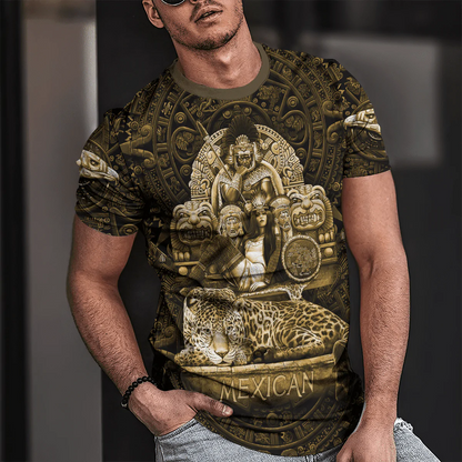 Mexican Nobility Ancient Aztec Shirt Tecuani Cheetah Eagle Woman Tattoo Gold 3D T Shirt TO1579