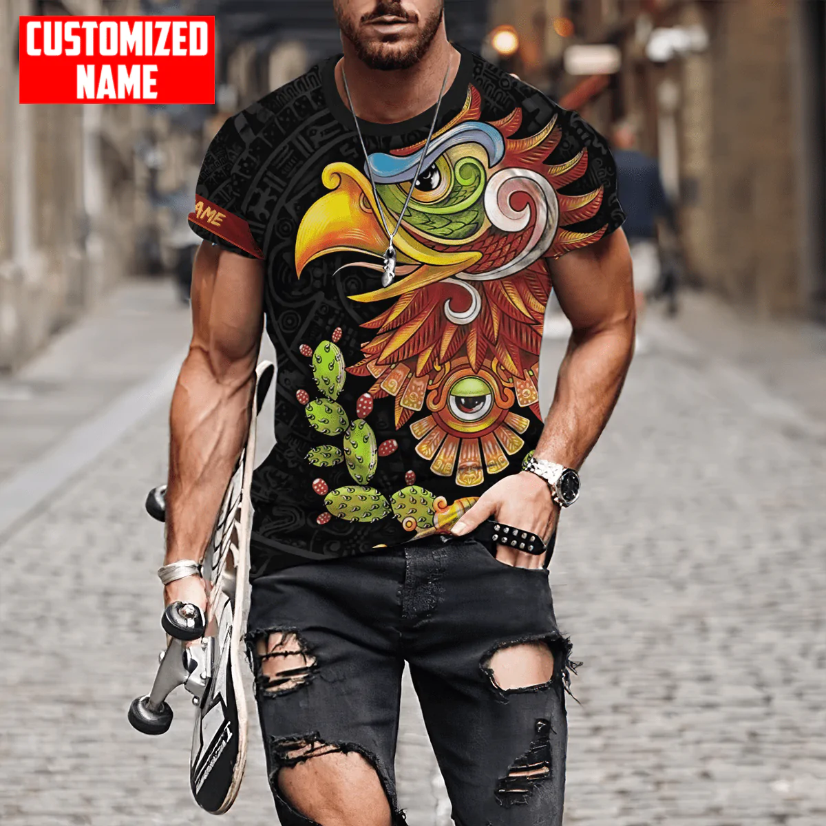 Personalized Name Mexican Eagle Aztec Shirt Mexico Ollin Eye 3D T Shirts TO1577
