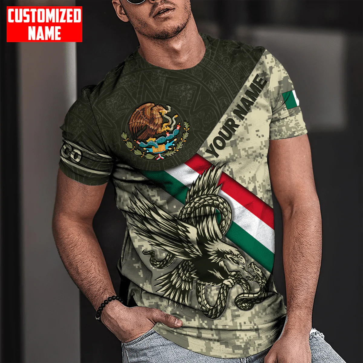 Personalized Mexico Eagle Camoflauge Flag Pattern Shirt Mexican Shirt Men Women TO1585