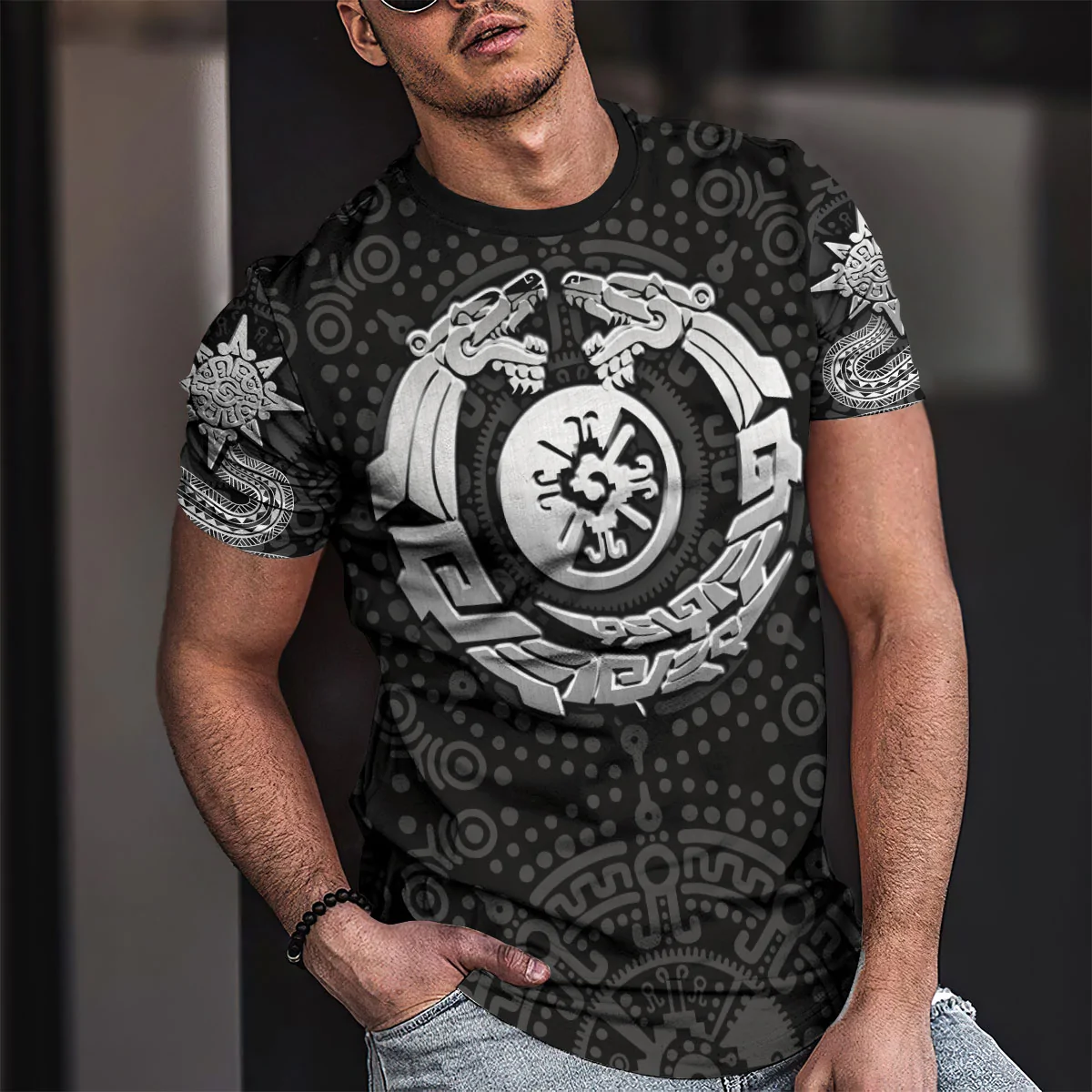 Aztec Mayan Snake Calendar Sun T Shirt TO1576