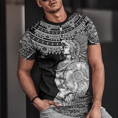 Aztec Warrior Shirts Ollin Eye 3D Full Printed Mexican Tee Shirt Lasfour TO1568