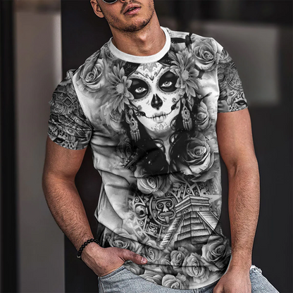 3D Black And White Aztec Shirt Mexican Aztec Day Of The Dead Pattern TO1571