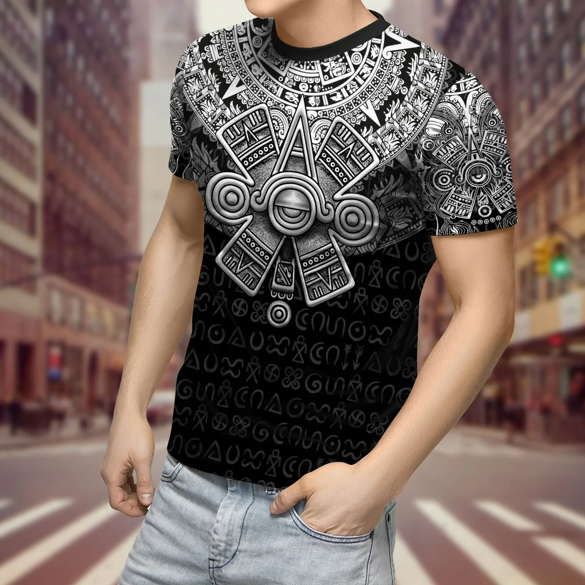 3D All Over Print Aztec Shirt Ancient Aztec Ollin Eye Tee Shirts TO1581