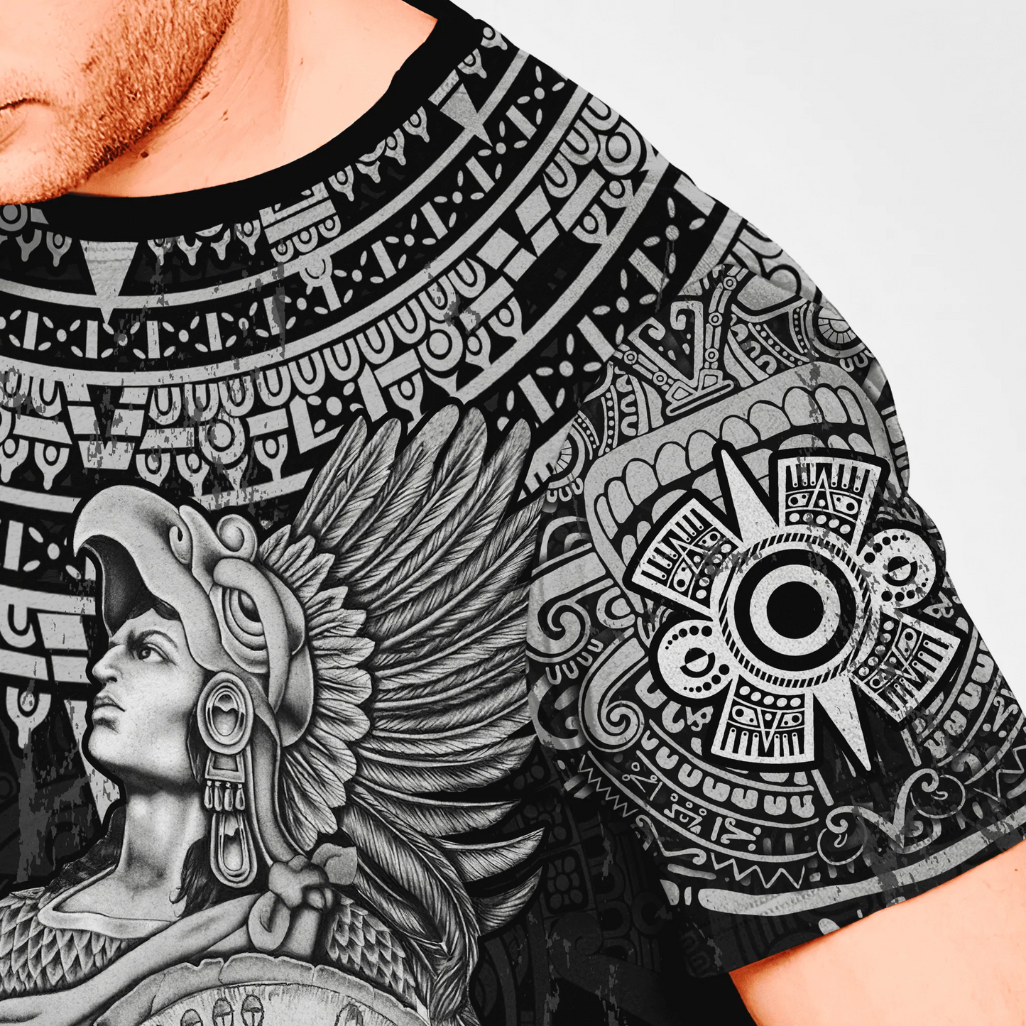 Aztec Warrior Shirts Ollin Eye 3D Full Printed Mexican Tee Shirt Lasfour TO1568