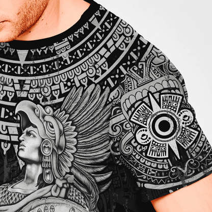 Aztec Warrior Shirts Ollin Eye 3D Full Printed Mexican Tee Shirt Lasfour TO1568