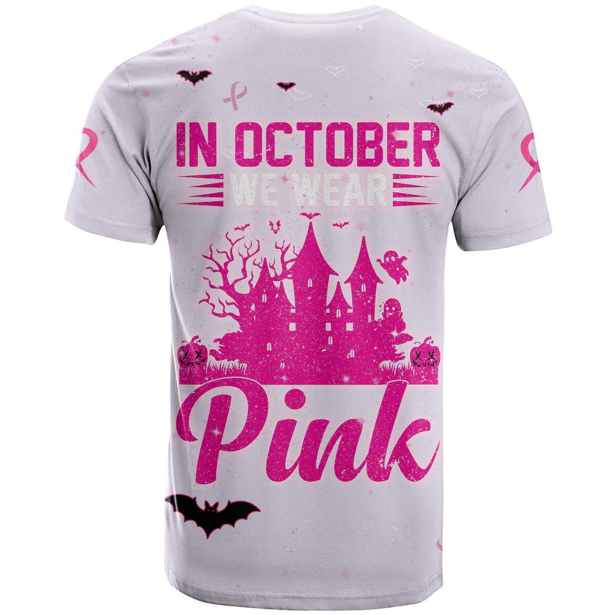 3D All Over Print Breast Cancer T Shirt In October We Wear PINK Halloween Castle Pink TO2587