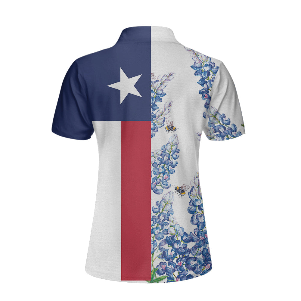 Texas Flag Bluebonnets Polo Shirt For Woman Short Sleeve Women Polo Shirt Lasfour SO1420