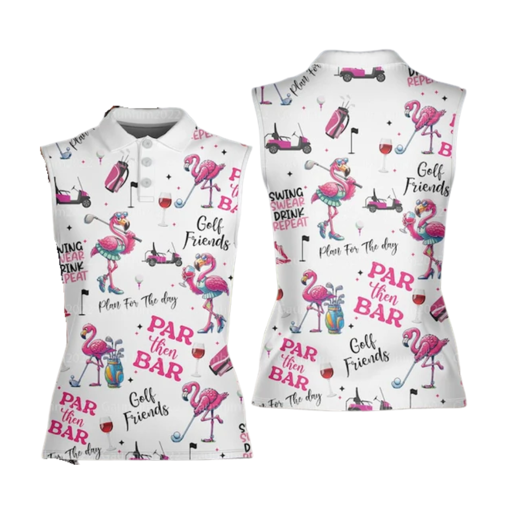 Flamingo Golf And Wine Polo Shirt For Women, Funny Golf Shirts GE0001