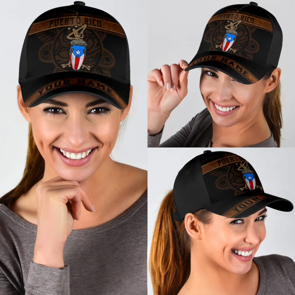 Customized Name Coqui Playing Bomba Puerto Rico Classic Cap, Puerto Rican Hats CO0589