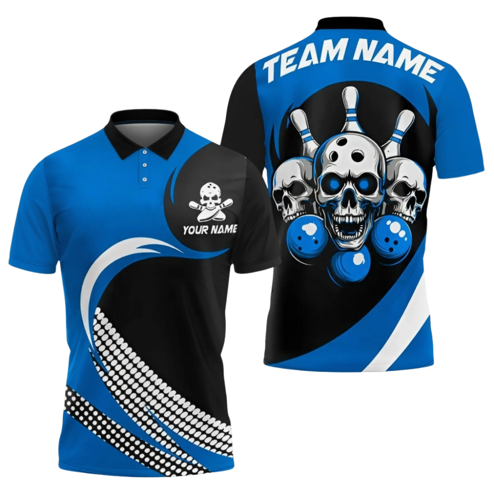 Skull Custom Black And Red Bowling Polo Shirt Mens, Custom Skull Bowling Team Shirt BZ0716